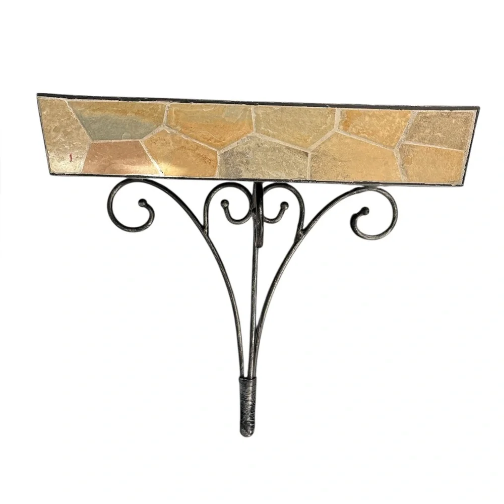 Ornate Stone and Wrought Iron Tan and Brown Wall Mount Sconce Shelf (1 of 2)